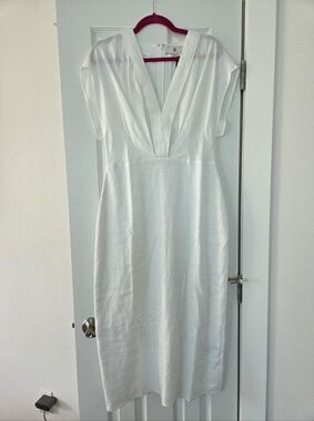 White V-Neck Midi Dress
